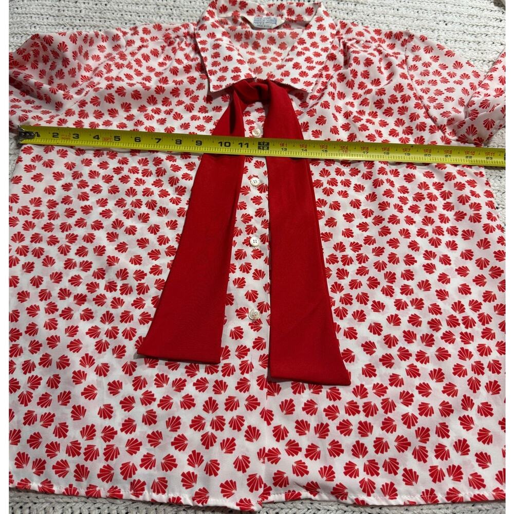 VTG Cape Cod Match Mates Long Sleeve Blouse Bow Button Women Sz 18 USA Red White - Picture 4 of 9